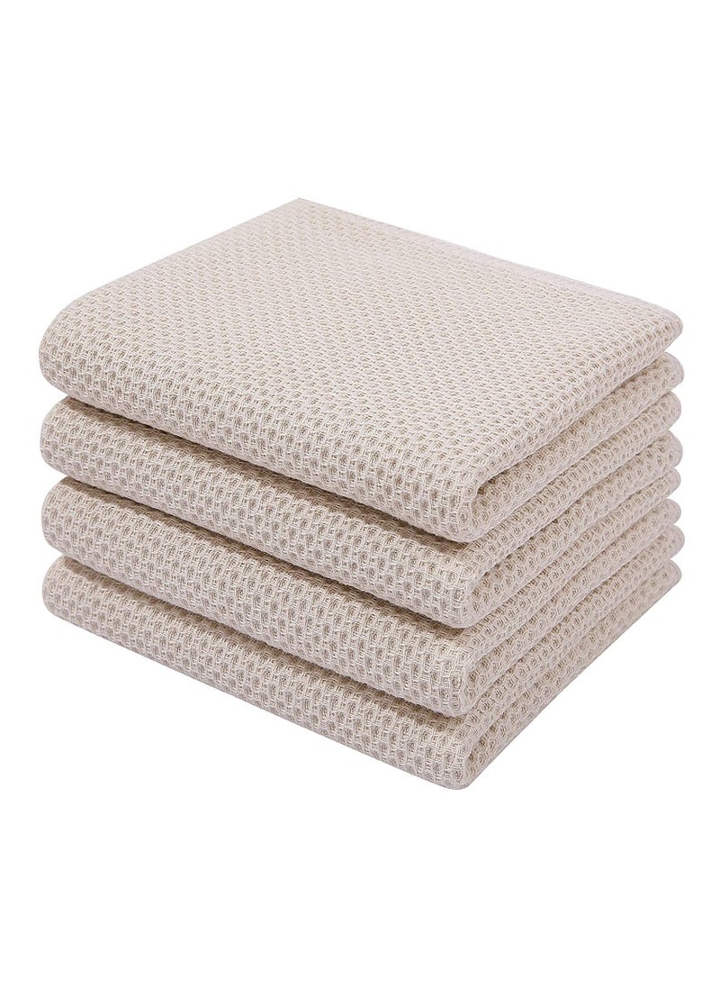 MahMir MahMir 100% Cotton Waffle Weave Kitchen Dish Cloths, Waffle Tea Towels Ultra Soft Absorbent Quick Drying Dish Towels, 34x34 CM , 4-Pack (Beige)  - Image 1