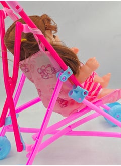 LB Doll Stroller with Baby Doll – Foldable Toy Stroller with Safety Straps & Wheels – Pretend Play for Kids  - Image 3