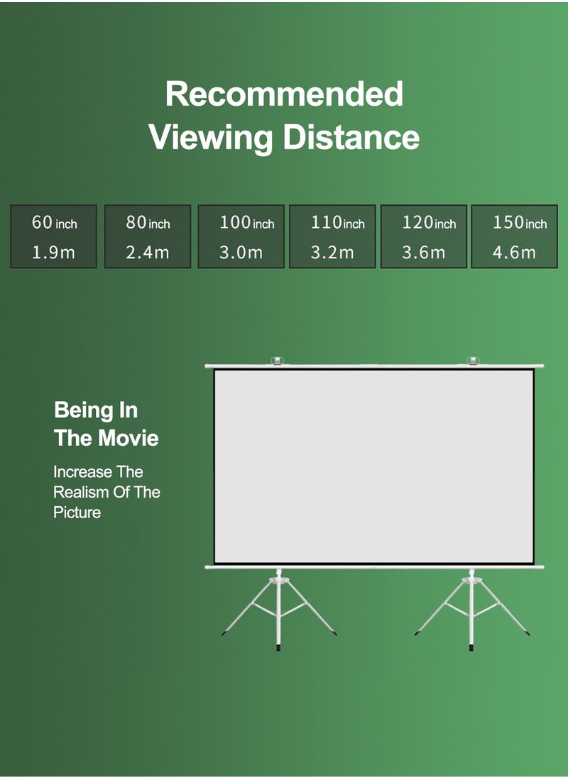 100 inch 16:9 Portable Projection Screen with 2 Tripod Stands for Outdoor and Indoor Home Theater
