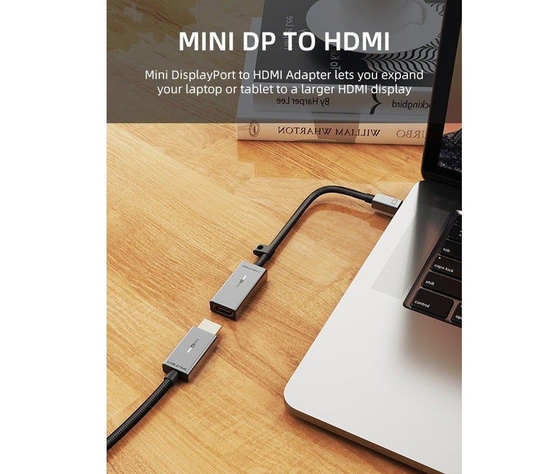 كابل تايم كابل محول عالي الجودة من منفذ Mini DisplayPort إلى HDMI من Cabletime، يدعم الصوت والفيديو بدقة 4K/60 هرتز، غلاف PVC أسود، مزود بمؤشر LED وحلقة. - Image 5