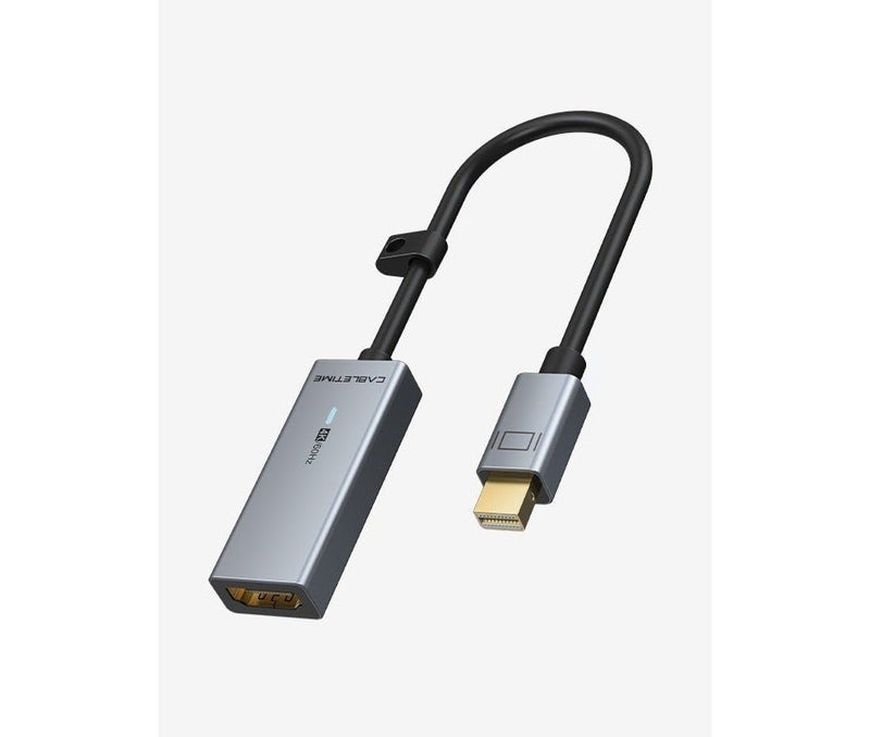 كابل تايم كابل محول عالي الجودة من منفذ Mini DisplayPort إلى HDMI من Cabletime، يدعم الصوت والفيديو بدقة 4K/60 هرتز، غلاف PVC أسود، مزود بمؤشر LED وحلقة. - Image 1