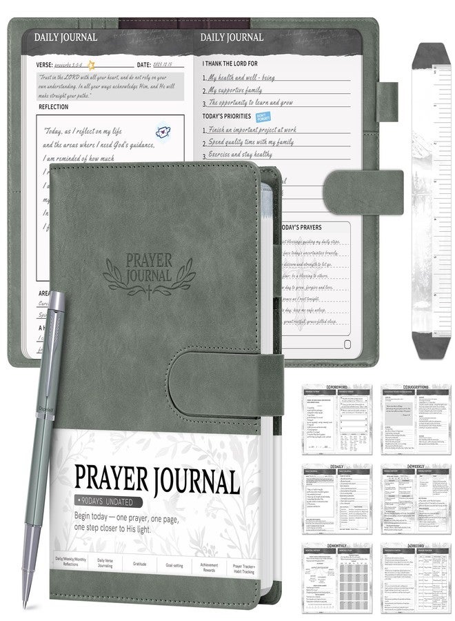 Ospelelf Green Faux Leather Prayer Journal - Christian Gift Journal for Women & Men, Daily Devotional Planner Notebook for Bible Study, Gratitude & Reflection, Undated 3-Month - Image 1
