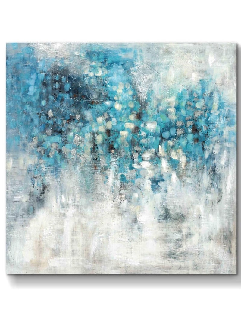 مؤسسة فكرة اليوم لوحة فنية تجريدية على قماش: لوحة زرقاء مرسومة يدويًا على قماش للمكتب (عرض 36 بوصة × ارتفاع 36 بوصة، أحجام متعددة) - Image 1