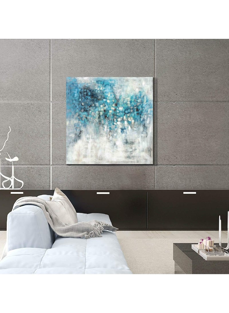 مؤسسة فكرة اليوم لوحة فنية تجريدية على قماش: لوحة زرقاء مرسومة يدويًا على قماش للمكتب (عرض 36 بوصة × ارتفاع 36 بوصة، أحجام متعددة) - Image 3