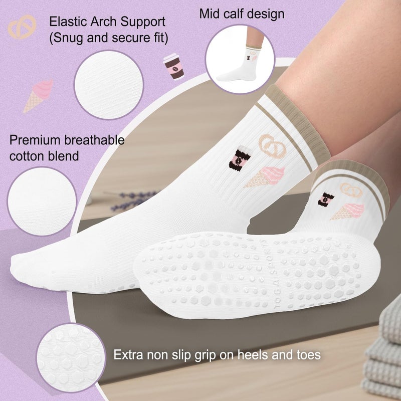 BLONGW Pilates Socks for Women, Non Slip Grip Socks for Yoga, Barre, Hospital, Grippy Socks Womens Gifts Home Workout Dance Ballet Gym Outfits Sticky Barefoot Slipper Non Skid White Socks, 4 Pack - Image 4