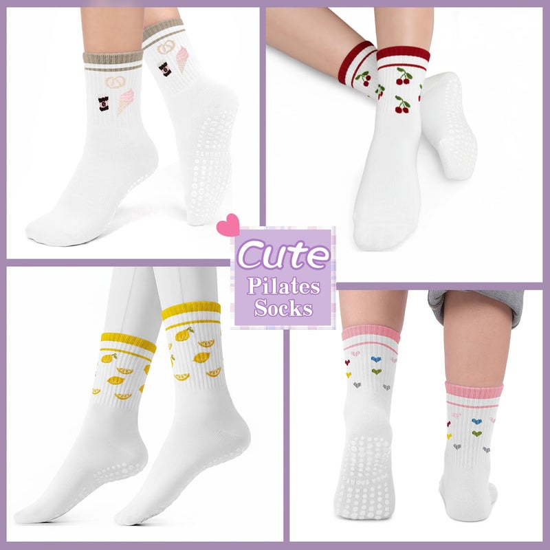 BLONGW Pilates Socks for Women, Non Slip Grip Socks for Yoga, Barre, Hospital, Grippy Socks Womens Gifts Home Workout Dance Ballet Gym Outfits Sticky Barefoot Slipper Non Skid White Socks, 4 Pack - Image 5
