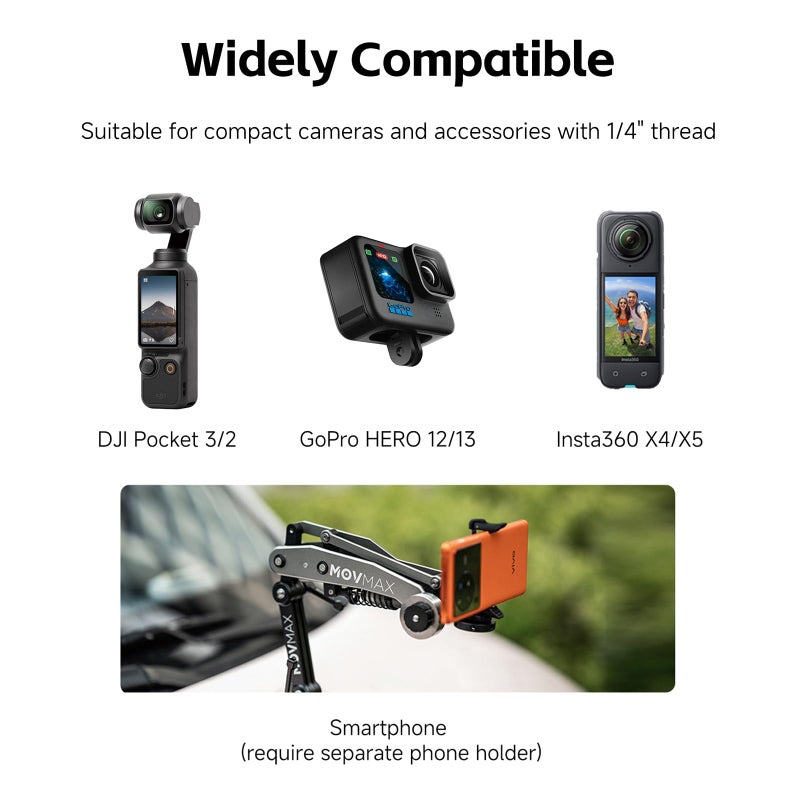 Vaxis Global Movmax Blade Arm for DJI Pocket 3, Insta 360, and GoPro Hero 12 Cameras with N2 Arm Technology and Universal Locking Screw - Image 2