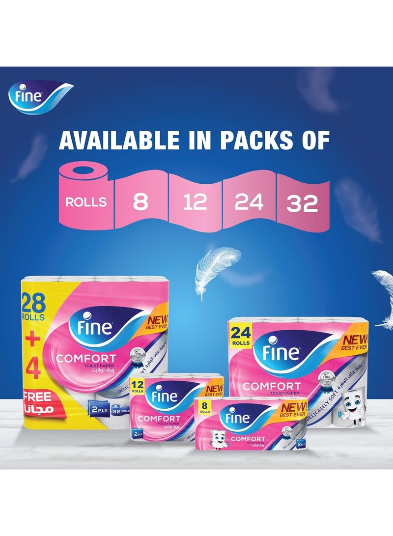Fine Comfort Toilet Paper 2 Ply, 12 Rolls x 180 Sheets, Absorbent Toilet Roll - Image 3