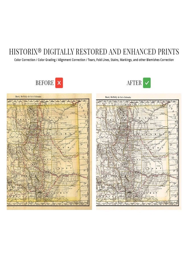 HISTORIX Vintage 1879 Colorado Map Poster - 18x24 Inch Vintage Colorado Map - Old State Map of Colorado Wall Art - Historic Colorado Wall Map Showing Railroads Counties Cities Towns Rivers - Image 3