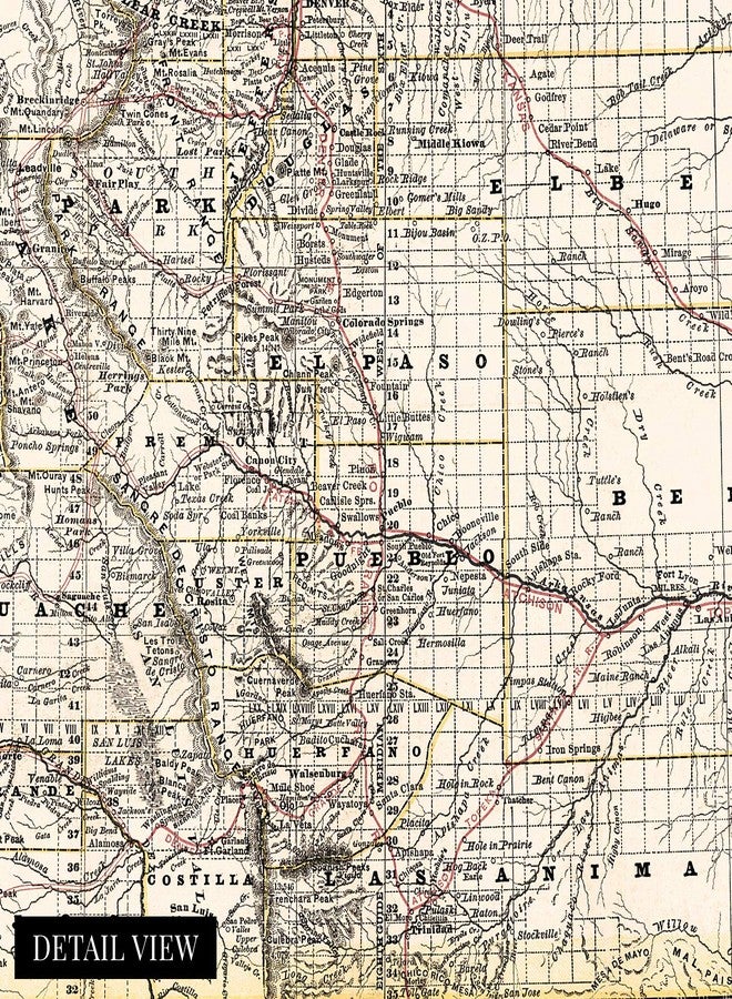 HISTORIX Vintage 1879 Colorado Map Poster - 18x24 Inch Vintage Colorado Map - Old State Map of Colorado Wall Art - Historic Colorado Wall Map Showing Railroads Counties Cities Towns Rivers - Image 2