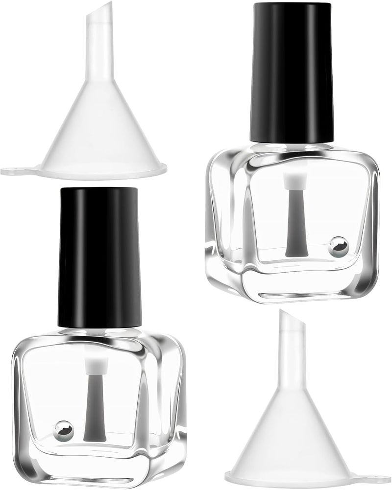 Qulkws 2 Pcs Empty Nail Polish Bottles with Brush Empty Fingernail Polish Bottles Glass Rectangle Small 5ML Glass Bottle with Cap Funnel Mixing Balls Clear Nail Polishes Containers for Nails Art Samples Global assemble options - Image 1