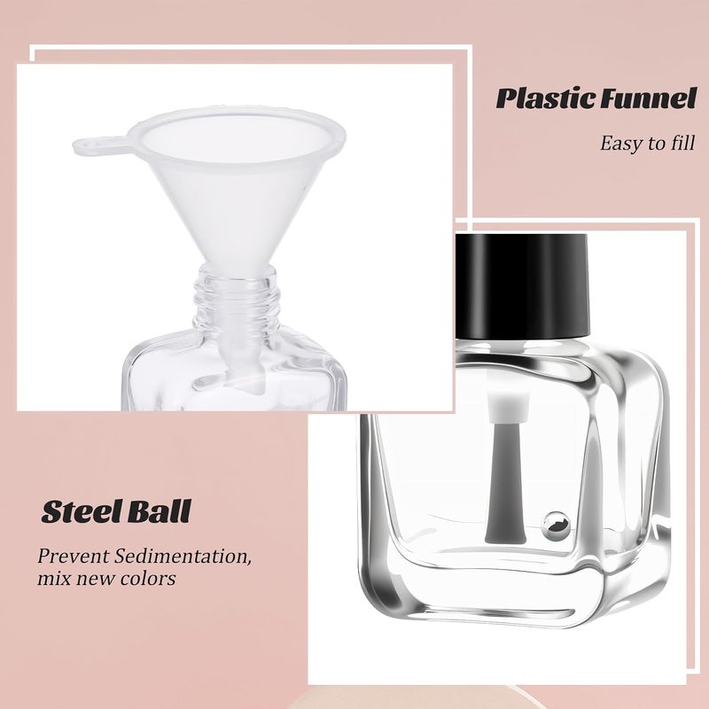 Qulkws 2 Pcs Empty Nail Polish Bottles with Brush Empty Fingernail Polish Bottles Glass Rectangle Small 5ML Glass Bottle with Cap Funnel Mixing Balls Clear Nail Polishes Containers for Nails Art Samples Global assemble options - Image 3
