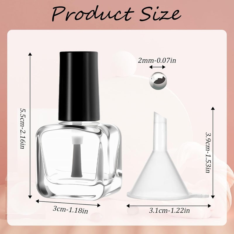 Qulkws 2 Pcs Empty Nail Polish Bottles with Brush Empty Fingernail Polish Bottles Glass Rectangle Small 5ML Glass Bottle with Cap Funnel Mixing Balls Clear Nail Polishes Containers for Nails Art Samples Global assemble options - Image 2