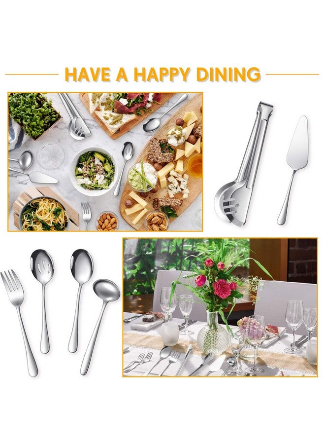 Patelai Serving Utensils Set Include Large Spoons Slotted Spoons Forks Tongs Soup Ladle and Pie Server Buffet Catering for Dishwasher Safe(Silver,10 Pieces) - Image 4