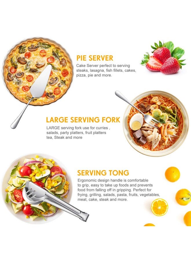 Patelai Serving Utensils Set Include Large Spoons Slotted Spoons Forks Tongs Soup Ladle and Pie Server Buffet Catering for Dishwasher Safe(Silver,10 Pieces) - Image 2