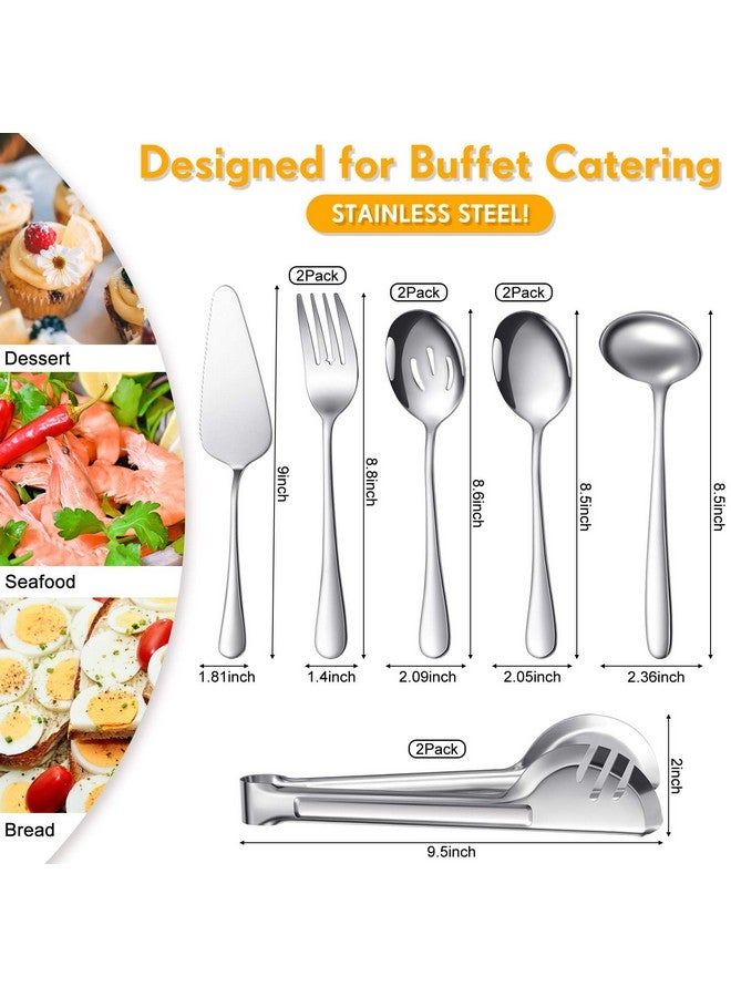 Patelai Serving Utensils Set Include Large Spoons Slotted Spoons Forks Tongs Soup Ladle and Pie Server Buffet Catering for Dishwasher Safe(Silver,10 Pieces) - Image 1