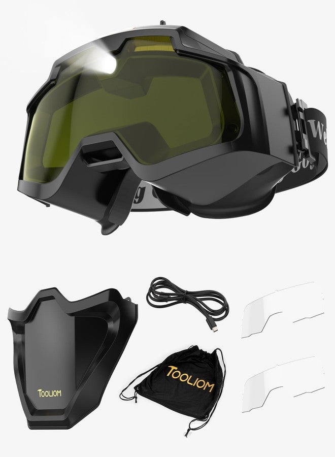 TOOLIOM Auto Darkening Welding Goggles, 4 Arc Sensor Eye Protection Safety Goggles Welding Glasses with 𝐋𝐄𝐃 𝐋𝐢𝐠𝐡𝐭𝐢𝐧𝐠 & 𝐓𝐘𝐏𝐄-𝐂 𝐂𝐡𝐚𝐫𝐠𝐢𝐧𝐠 - Image 1