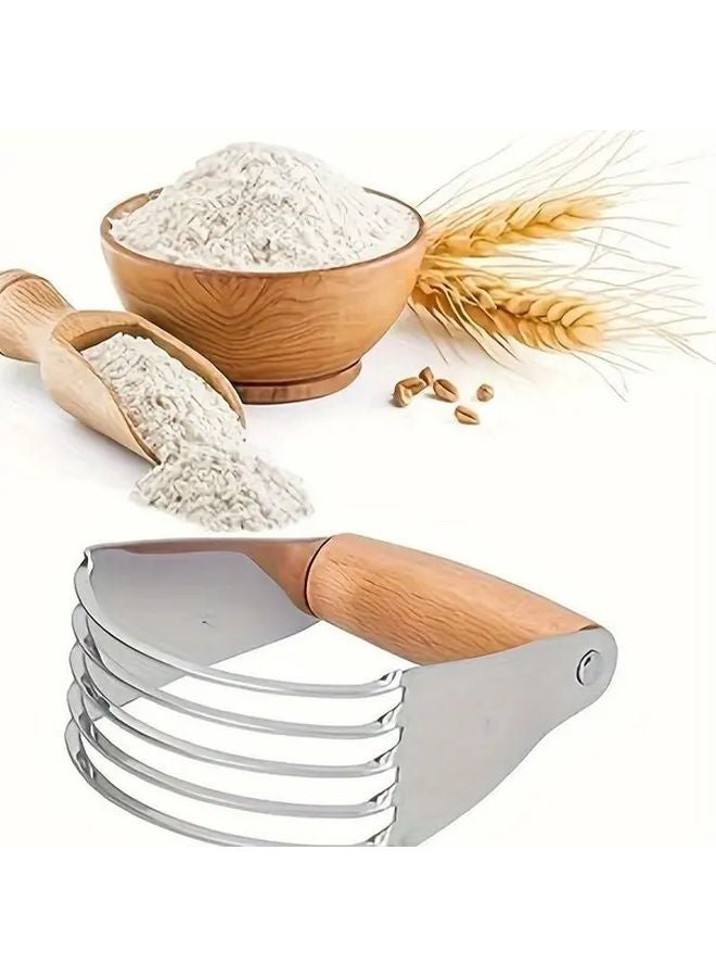 1pc Stainless Steel Manual Dough Mixer Pastry Cutter With Wood Handle - Image 2