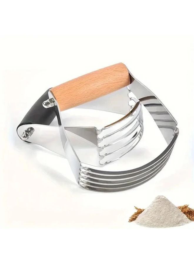 1pc Stainless Steel Manual Dough Mixer Pastry Cutter With Wood Handle - Image 3