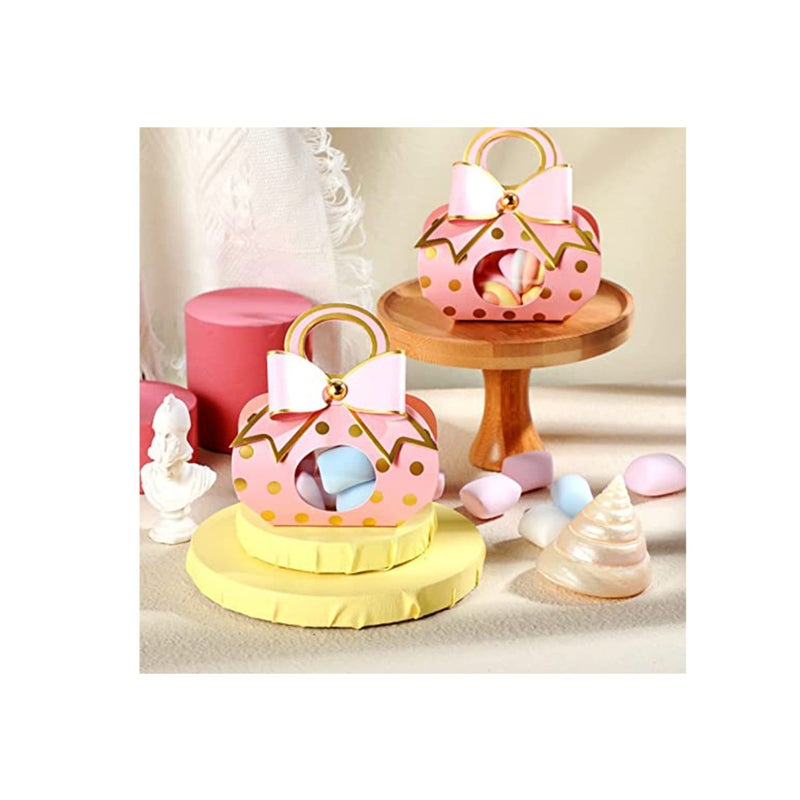 SOLARAE Wedding Favor Box, Party Favor Pink Candy Box, Wedding Cake Box for Guest Bridal Shower Favor Box Wedding Box Chocolate Treat Present Bag with Bow for Wedding Party (2.6x1.8x4.9 Inch 50Pcs) - Image 4
