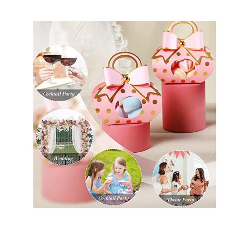 SOLARAE Wedding Favor Box, Party Favor Pink Candy Box, Wedding Cake Box for Guest Bridal Shower Favor Box Wedding Box Chocolate Treat Present Bag with Bow for Wedding Party (2.6x1.8x4.9 Inch 50Pcs) - Image 3