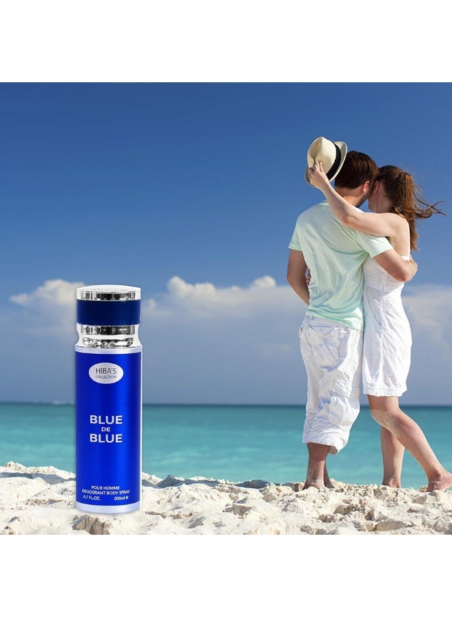 هيبا'ز كوليكشن HIBA'S COLLECTION بلو دي بلو بور أوم مزيل العرق بخاخ الجسم - 6.7 فلوريدا أوقية. أوز. (200 مل) | رائحة ذكورية منعشة وديناميكية | نضارة تدوم طويلاً والتحكم في الرائحة - Image 2