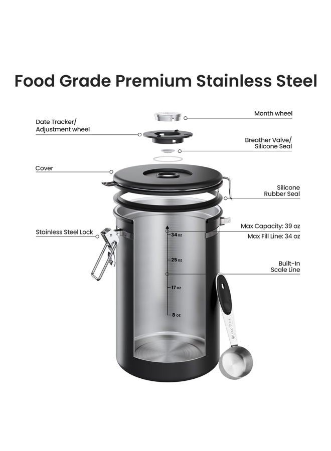 Veken Coffee Canister, 39OZ Large Christmas Coffee Lovers Gift Basket Set,Airtight Stainless Steel Food Storage Kitchen Container Gifts for 2.2lbs Beans, Ground, Sugar, Tea, Flour, Cereal,Scoop,Black - Image 5