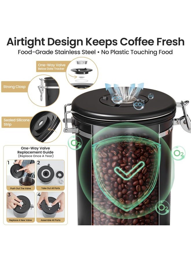Veken Coffee Canister, 39OZ Large Christmas Coffee Lovers Gift Basket Set,Airtight Stainless Steel Food Storage Kitchen Container Gifts for 2.2lbs Beans, Ground, Sugar, Tea, Flour, Cereal,Scoop,Black - Image 4