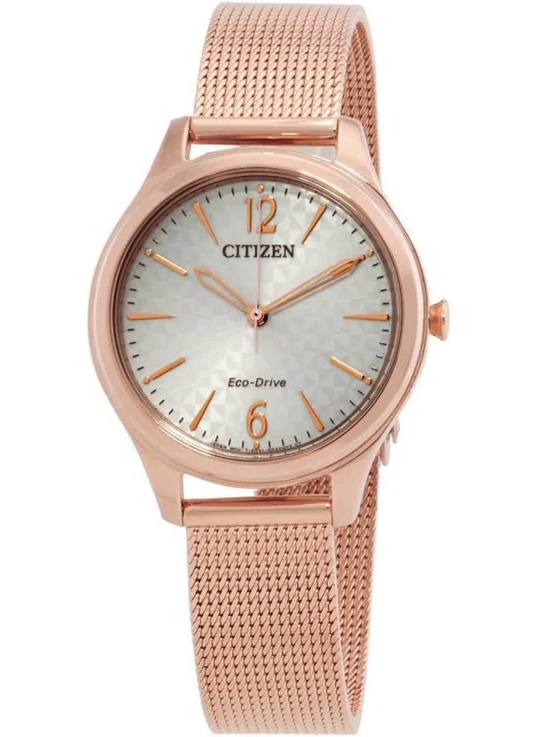 ساعة بتقنية ايكو درايف بمينا ذهبي فاتح وسوار شبكي للنساء من سيتيزين، من الفولاذ المقاوم للصدأ، موديل EM0508-80X