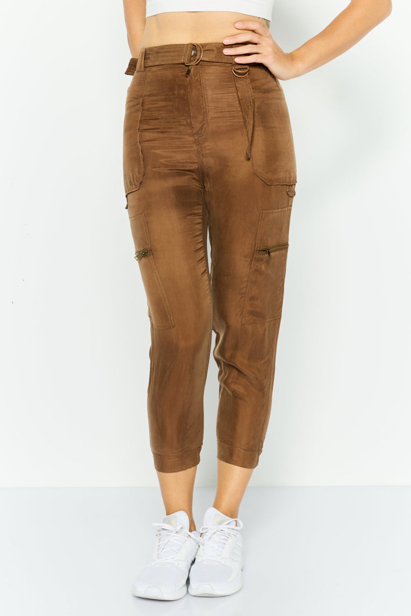 ONLY Women Regular Fit Straight Leg Plain Cargo Pants, Brown  - Image 1