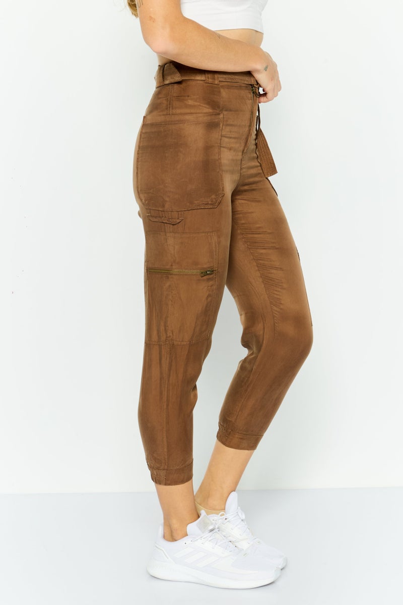 ONLY Women Regular Fit Straight Leg Plain Cargo Pants, Brown  - Image 2