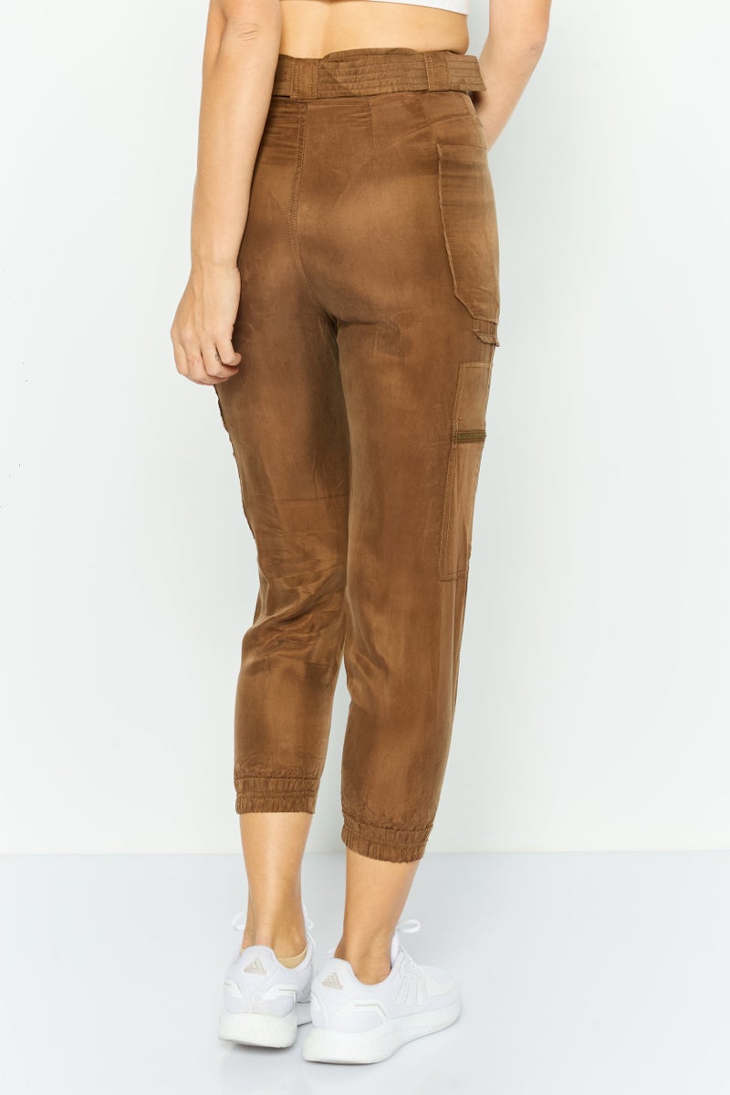 ONLY Women Regular Fit Straight Leg Plain Cargo Pants, Brown  - Image 4
