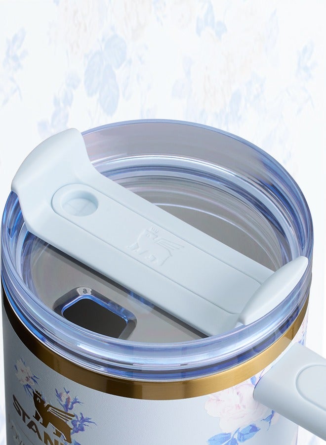 Stanley Love Shack Fancy H2.0 Flow State 40oz Blue Rose Tumbler, Stainless Steel Vacuum Insulated Quencher with Lid, Straw, and Stopper, Ideal for Water and Iced Tea, Keeps Drinks Cold, Presented in Elegant Gift-Ready Packaging - Image 3