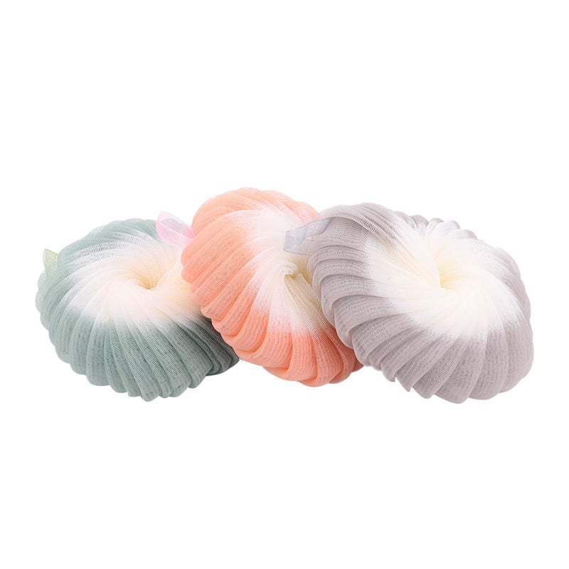 Dual Color Large Mesh Bath Sponge Pouf Set Of 3 Body Scrubber Loofah For Exfoliating - Image 2