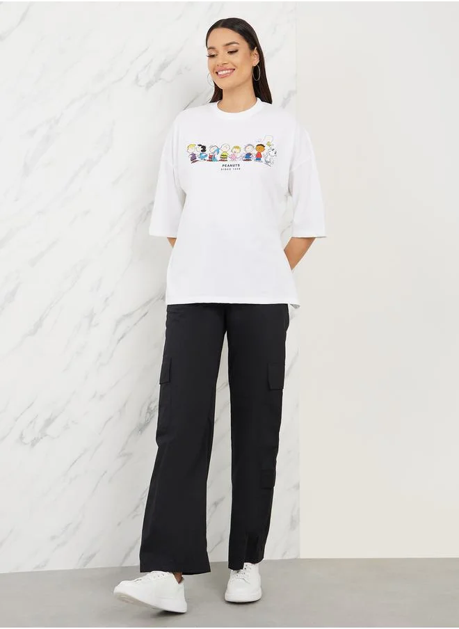 Styli Oversized Peanuts Graphic Print Drop Shoulder T-Shirt