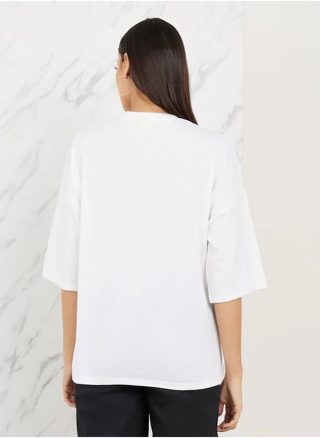 Styli Oversized Peanuts Graphic Print Drop Shoulder T-Shirt