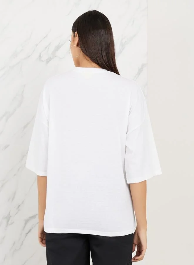 Styli Styli Oversized Peanuts Graphic Print Drop Shoulder T-Shirt