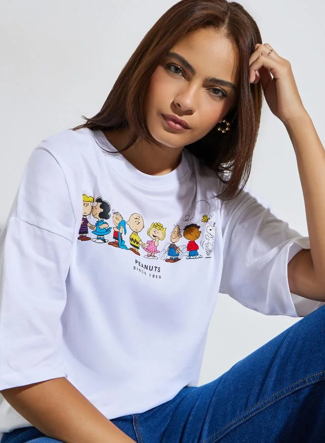 Styli Oversized Peanuts Graphic Print Drop Shoulder T-Shirt
