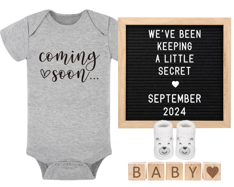 Blinking Stars Coming Soon Baby Announcement Ideas Surprise Pregnancy Announcement for Grandparents Dad Husband Family Gender Reveal Baby Shower Gifts Felt Letter Board Onesie Booties Wooden Blocks