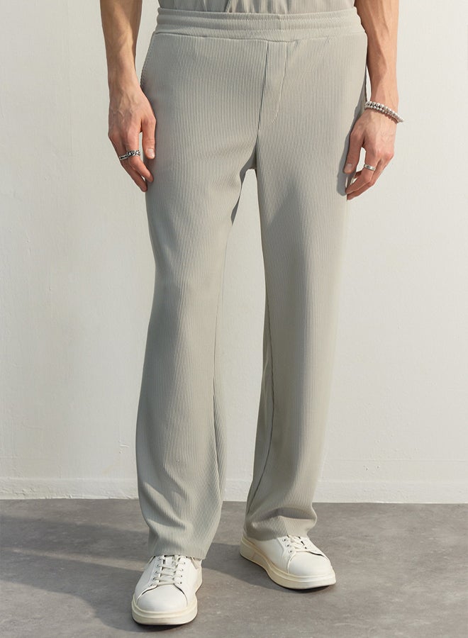 trendyol Limited Edition Grey Straight Fit Textured Hidden Drawstring One Piece Sweatpants - Image 4