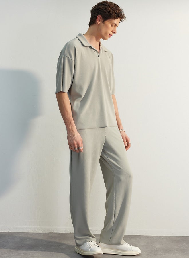 trendyol Limited Edition Grey Straight Fit Textured Hidden Drawstring One Piece Sweatpants - Image 1