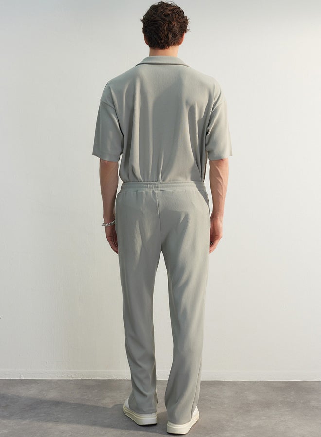 trendyol Limited Edition Grey Straight Fit Textured Hidden Drawstring One Piece Sweatpants - Image 5