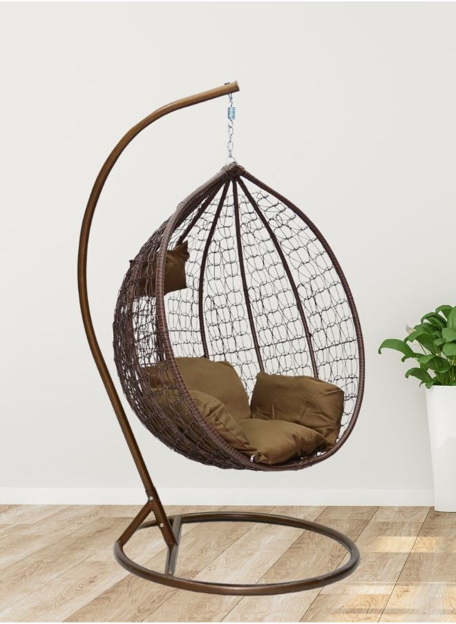 KARNAK Karnak Indoor Outdoor Patio Wicker Hanging Chair Swing Egg Basket Chairs with Stand UV Resistant Cushions 120kg Capacity for Patio Backyard Balcony (Brown)  - Image 1