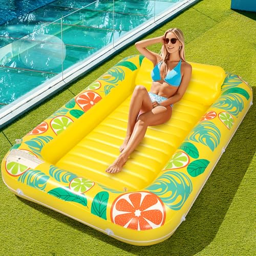 Panadajoy Tanning Pool Floats for Adults with Cup Holder Pillow Thick UVResistant PVC Portable Float for Backyard Pool Lake Compact Design Easy Inflation Durable for Tanning Relaxation - Image 1