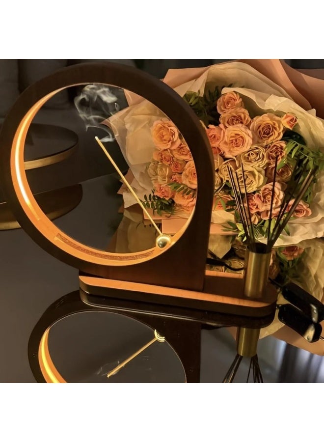 Gardenia Sundus Wooden Incense Burner with Hidden Light – Luxury Design with Golden Steel Bowl & 20 Premium Morouki Incense Sticks – Warm Ambient Lighting - Image 1