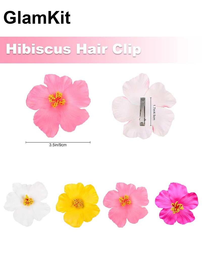 GlamKit 4pcs Hawaiian Flower Hair Clips, 4pcs inch Artificial Flower Hair Clip, Bohemian Style Hibiscus Flower Hair Clip, Suitable for Holiday, Beach, Party, Summer Girls, Tropical Flower Hair Accessories Holiday Gifts - Image 3