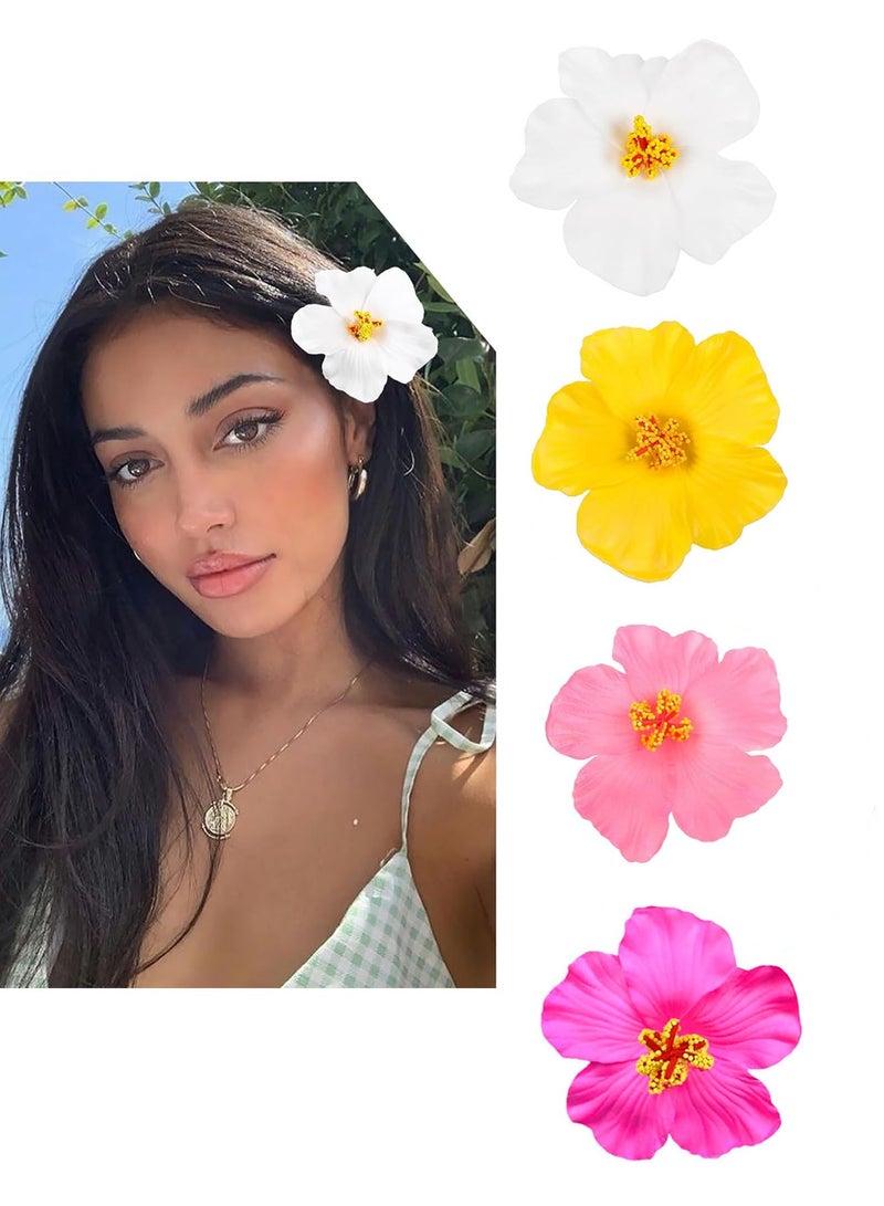 GlamKit 4pcs Hawaiian Flower Hair Clips, 4pcs inch Artificial Flower Hair Clip, Bohemian Style Hibiscus Flower Hair Clip, Suitable for Holiday, Beach, Party, Summer Girls, Tropical Flower Hair Accessories Holiday Gifts - Image 5