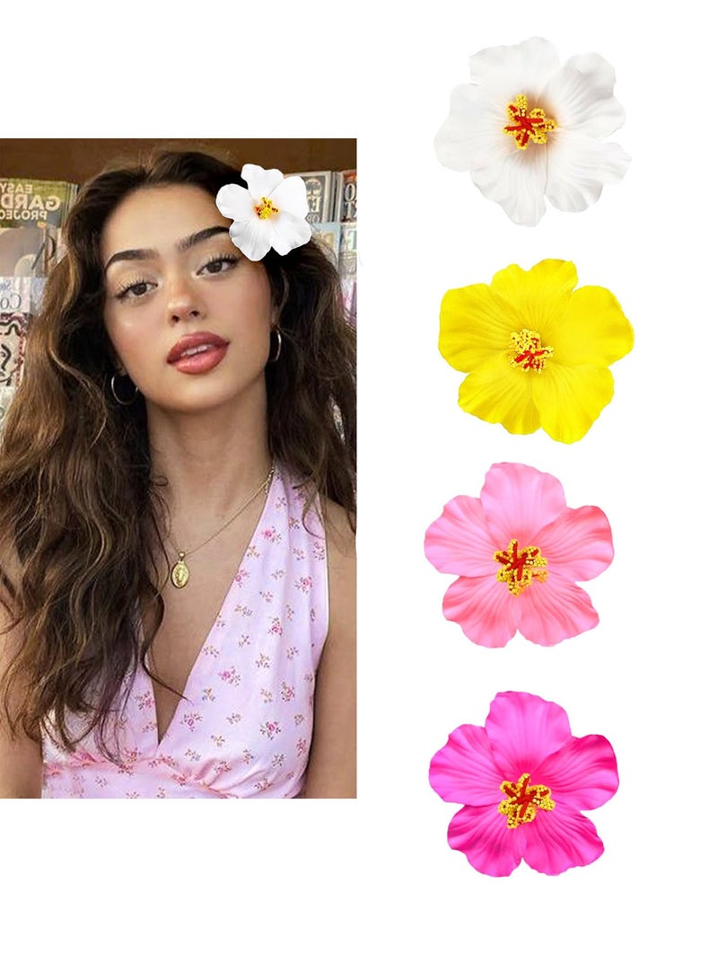 GlamKit 4pcs Hawaiian Flower Hair Clips, 4pcs inch Artificial Flower Hair Clip, Bohemian Style Hibiscus Flower Hair Clip, Suitable for Holiday, Beach, Party, Summer Girls, Tropical Flower Hair Accessories Holiday Gifts - Image 1