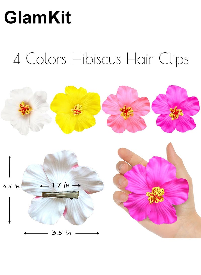 GlamKit 4pcs Hawaiian Flower Hair Clips, 4pcs inch Artificial Flower Hair Clip, Bohemian Style Hibiscus Flower Hair Clip, Suitable for Holiday, Beach, Party, Summer Girls, Tropical Flower Hair Accessories Holiday Gifts - Image 2
