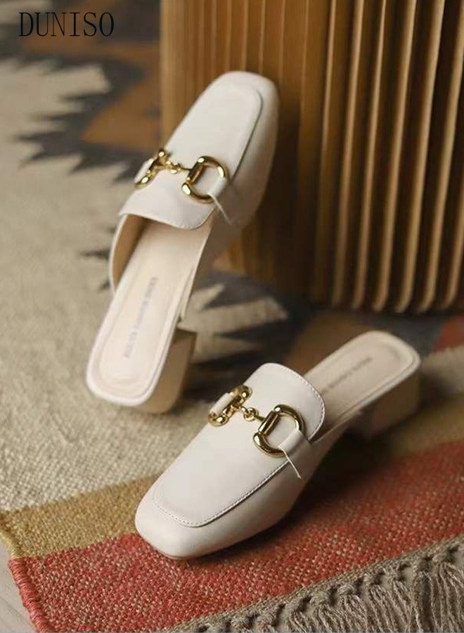 DUNISO Women's Flat Mules Closed Toe Sandals Fashion Flats Square Toe Slip Comfortable Women Slippers Backless Slip On Loafer Shoes for Indoor & Outdoor - Image 5